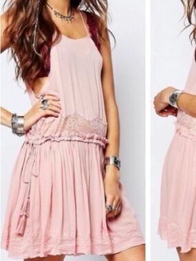 Free People Intimately Two for Tea Slip Dress Blush Lace Medium Boho
